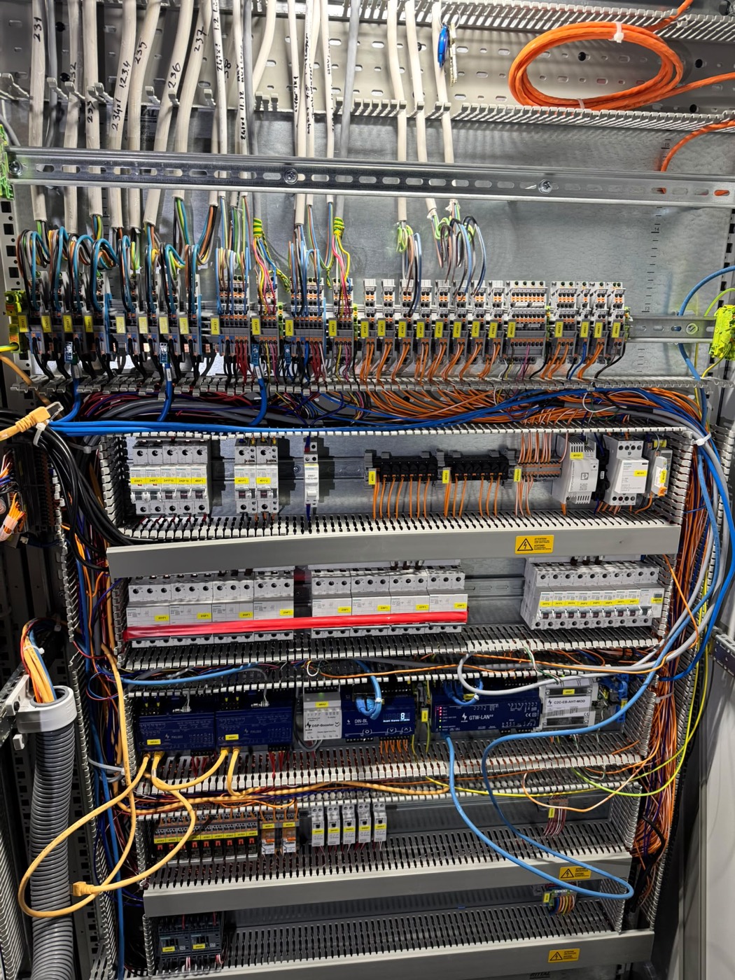 Kompletter Schaltschrank mit Sicherungsautomaten und MSR-Modulen